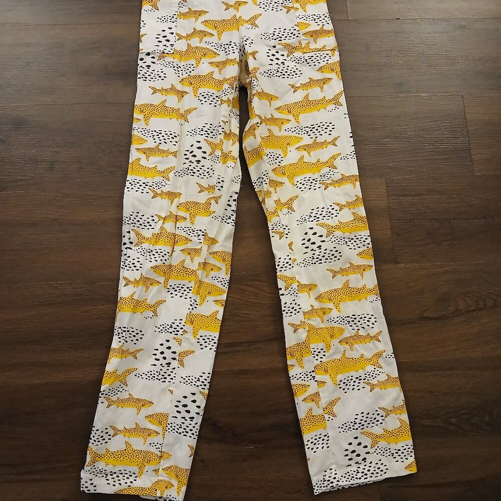 RARE NooWorks Shark Jumpsuit Overalls XS GUC DESIGNER ART GRAPHIC PRINT - Picture 4 of 9
